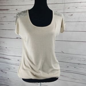 Beige Studded Express Top Sz Med